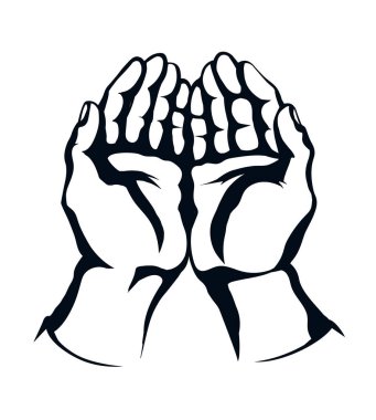 Kapalı görüş, vücut avuç içi, hayır kurumunun beyaz metin alanını jestlemesine yardımcı olur. Tanrım, konsept çizgisi logosunu göster. Siyah çizilmiş yaşlı erkek keşişe teşekkür et kat amblem tasarımı geçmişe dönük sanat eseri çizgi film stili