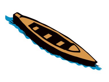 Trip skiff drift pictogram amblemi. Açık beyaz gölet metin alanı. Ana hatları siyah mürekkep çizilmiş okyanus sığlığı logosu resim tasarımı retro sanat doodle gravür stili. Yakın görünüm