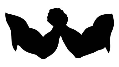 Çizgi 2 insan arkadaş parmak yarışması beyaz metin alanında kazanır. Koyu renk mürekkep çizilmiş rakip el, logo piktogram amblem amblemi tasarımına karşı klasik çizim karikatür baskı stiliyle eşleşiyor. Yakın görünüm