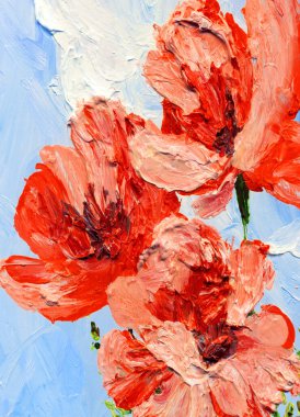 Parlak modern gouache pembe boya pastel eskiz desenli görünüm. Canlı turuncu renkli el, akrilik botanik tomurcuk kök otu çizmiş. Retro yaratıcı beyaz kağıt branda fırça tebrik kartı tarzı taze mavi gökyüzü sahnesi