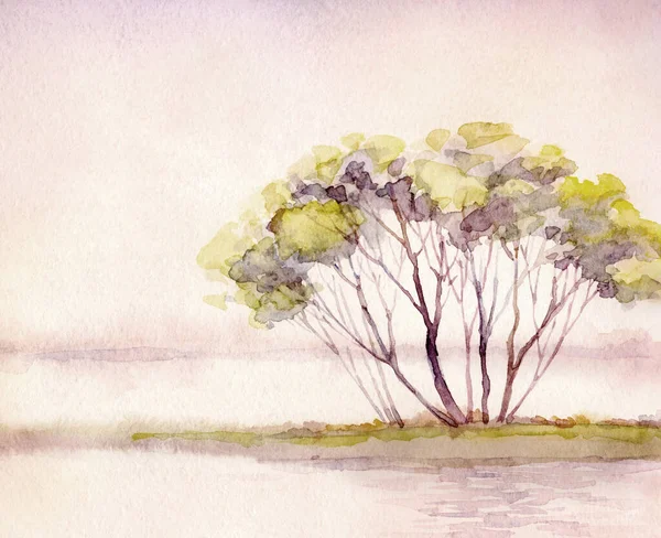 Bright Hand Drawn Watercolour Artist Sketch Fresh Air Sundown Scene — Stock Photo, Image