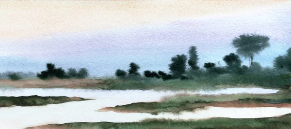 Aquarelle Croquis Peinture Silence Brume Scène Espace Texte Carte Toile — Photo