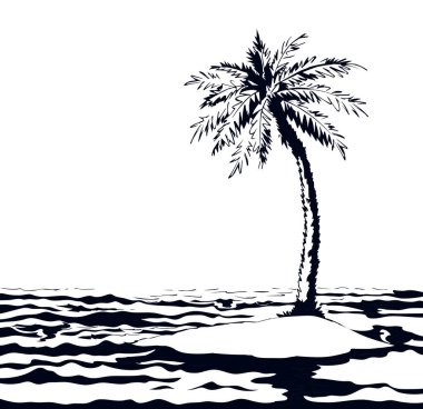 Eski yalnız umut yalnızlığı beyaz güneşli gün batımı gökyüzü yazı uzayı. Siyah el, 1 iplik çizdi ve konsept logo simgesini kaybetti. Retro sanat karalama çizgisi komik çizgi film tarzı komik gezi manzarası