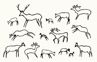 Yakından bakınca, kırmızı Afrika kabilesi beyaz arka planda keçi figürü çiziyor. Çizgi koyu siyah mürekkep boyalı el grunge düz bizon boğa şekilli logo tasarımı. Geçmişe dönük duvar resmi yazdırma biçimi