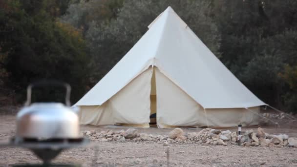 Stile Vita Affascinante Grande Tenda Campeggio Retrò Trasferimento Focus Esso — Video Stock