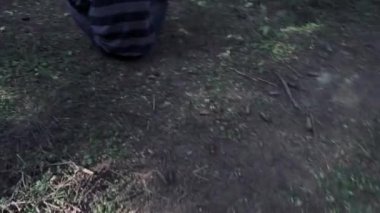 Ormanda baltalı seri manyak, kanlı katil, katil, korkunç maskeli çılgın adam, Cadılar Bayramı kostümü, korku konsepti..