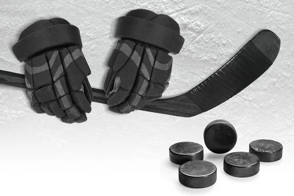 Gants Hockey Putter Rondelles Sur Glace Terrain Hockey Concept Hockey — Photo