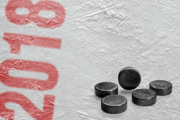 Fragment Plateforme Hockey Sur Glace Avec Rondelles Concept Hockey Arrière — Photo