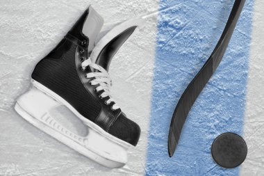 Hokey paten, atıcı ve contalara baktın ve buz. Kavramı, hokey, arka plan
