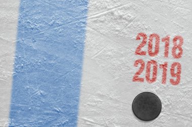 Puck, mavi çizgili ve hokey arena. Kavramı, hokey, sezon, arka plan