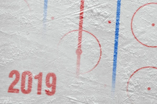 Ice Arena Σήμανση Χόκεϊ Σεζόν 2019 Έννοια Χόκεϊ Σεζόν Φόντο — Φωτογραφία Αρχείου