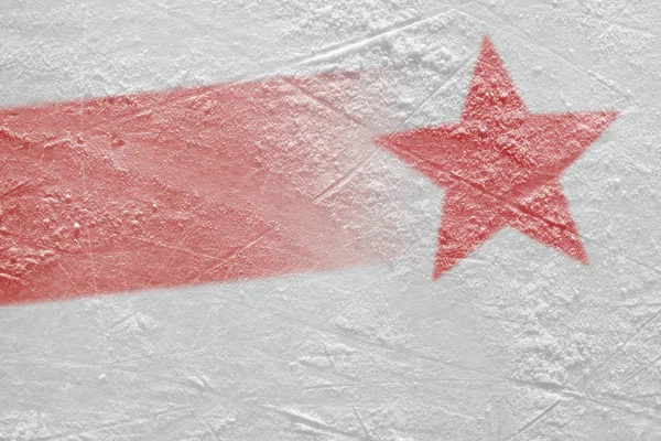 The red line, the red star and the background of the ice hockey arena. Concept, hockey