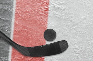 Buz hokeyi arenada Hokey aksesuarları. Kavram, hokey