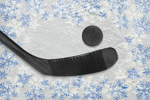 Dibujo Color Sobre Hielo Accesorios Hockey Concepto Hockey Fondo Invierno — Foto de Stock