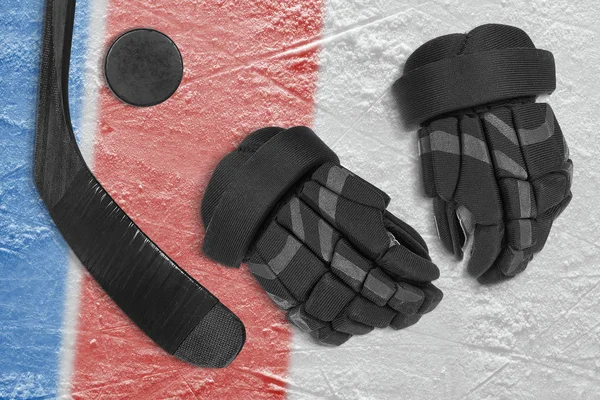 Hockey Handschoenen Stok Puck Het Ijs Concept Hockey Behang — Stockfoto