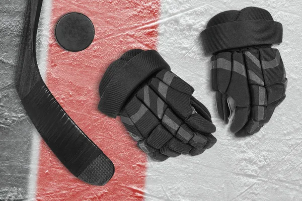 Hockey Handschoenen Stok Puck Het Ijs Concept Hockey Behang — Stockfoto