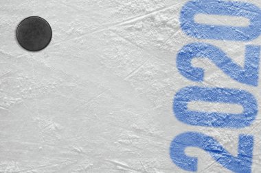 Hokey arenasının buz üzerinde Puck