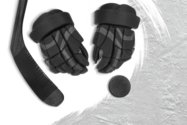 Hockey accessories lying on the ice arena — Stock Photo, Image