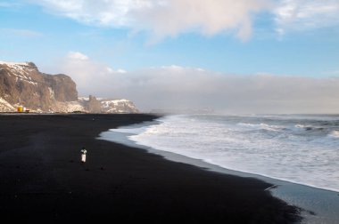 Güney İzlanda'daki Reynisfjara siyah kum plaj