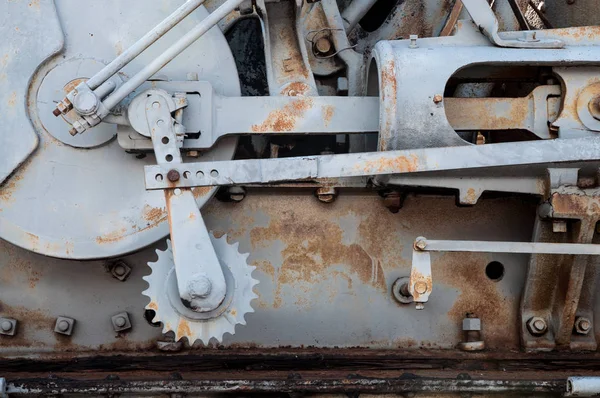Teilansicht Einer Grauen Alten Rostigen Lokomotive — Stockfoto