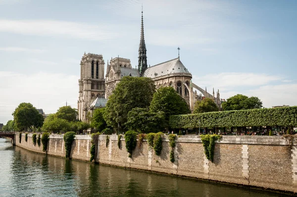 Notre Dame Paris Sett Från Floden Seine Stockfoto