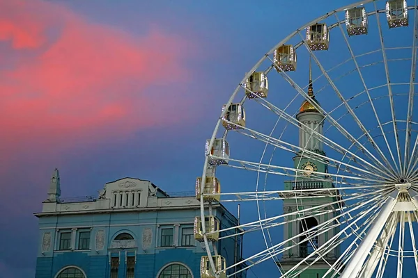 Rueda Fortuna Parte Histórica Kiev Plaza Kontraktova Podol Por Noche — Foto de Stock