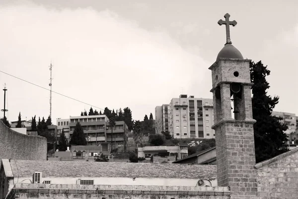 Gabriels Ortodox Egyház Angyali Üdvözlet Nazareth Izrael Fekete Fehér Szűrő — Stock Fotó