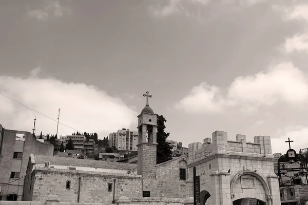 Église Orthodoxe Grecque Annonciation Nazareth Israël Filtre Noir Blanc — Photo