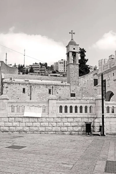 Gabriels Řecká Pravoslavná Církev Zvěstování Nazareth Izrael Černá Bílá Filtr — Stock fotografie