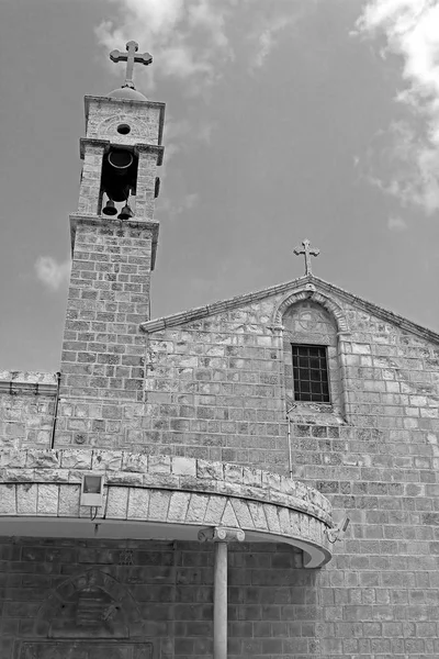 Église Orthodoxe Grecque Annonciation Nazareth Israël Filtre Noir Blanc — Photo