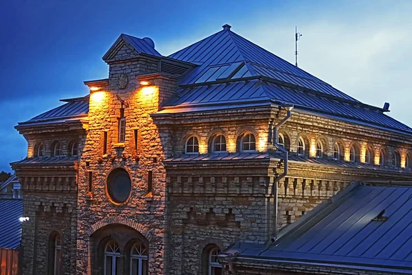 Vue Bas Ancien Bâtiment Industriel Dans Quartier Rotermann Soir Estonie — Photo