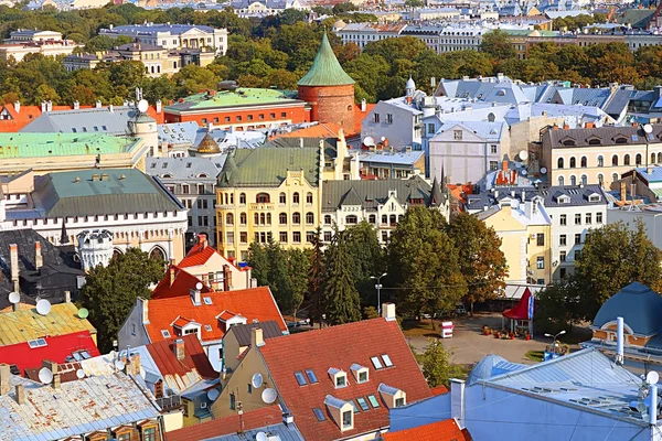 Vista Cidade Velha Riga Torre Casa Gato Riga Letónia — Fotografia de Stock