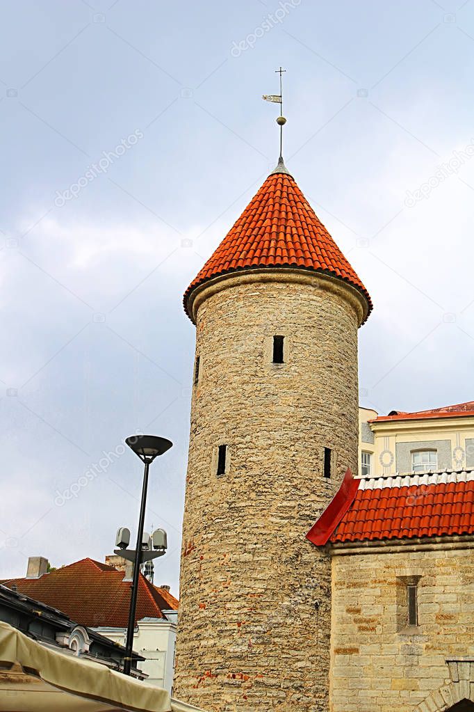 Medieval tower of the Viru Gate in the Old Town of Tallinn, Estonia