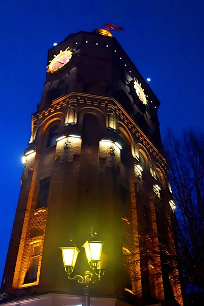 Antigua Torre Bomberos Con Reloj Noche Vinnytsia Ucrania —  Fotos de Stock