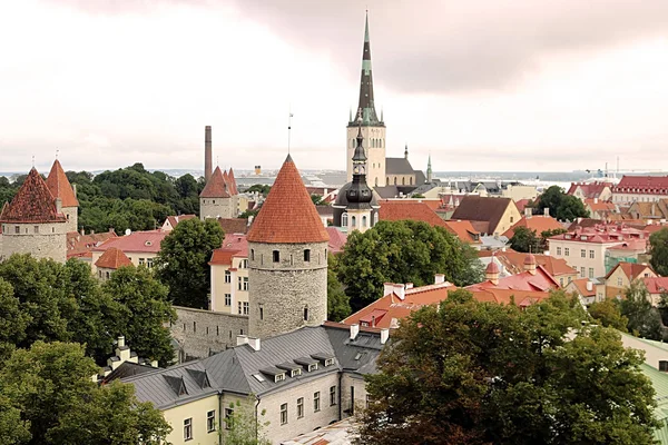 Mur Ville Tallinn Vue Sur Église Olaf Vue Aérienne Tallinn — Photo