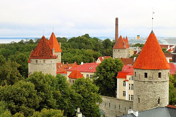 Stadtmauer Der Altstadt Von Tallinn Luftaufnahme Der Skyline Von Tallinn — Stockfoto