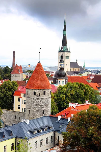 Mur Ville Tallinn Vue Sur Église Olaf Vue Aérienne Tallinn — Photo