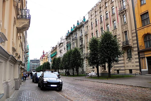 Riga Lettland Augusti 2018 Art Nouveau Arkitektur Husfasader Alberta Gatan — Stockfoto