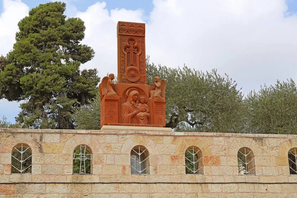 Féldombormű Sír Szent Mária Sírja Kidron Völgyében Olajfák Hegye Jeruzsálem — Stock Fotó