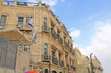 Jerusalem, İsrail - 20 Eylül 2017: Yeni imparatorluk otele yürüme mesafesinde kutsal Sepulchre kiliseye Yafa Kapısı yakın