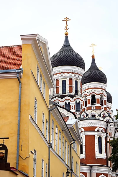 位于爱沙尼亚塔林老城的亚历山大 涅夫斯基大教堂 它是米哈伊尔 普雷奥布拉任斯基在1894年至1900年期间以典型的俄罗斯复兴风格建造的 当时俄罗斯是俄罗斯帝国的一部分 — 图库照片