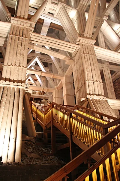Holz Oben Der Kammer Mit Wieliczka Salzbergwerk Wieliczka Der Nähe — Stockfoto