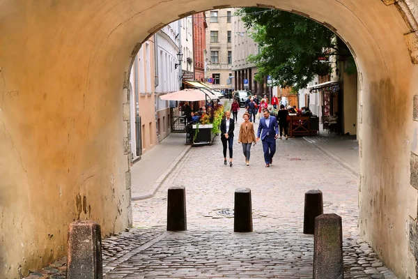 Riga Letonia Agosto 2018 Vista Través Puerta Sueca Ciudad Vieja — Foto de Stock