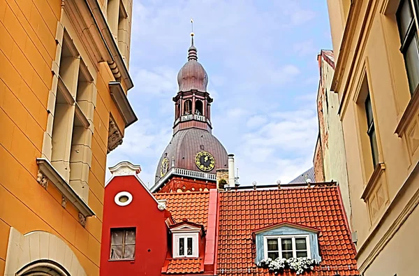 View Kramu Street Old Buildings Top View Riga Cathedral Old — Stock Photo, Image