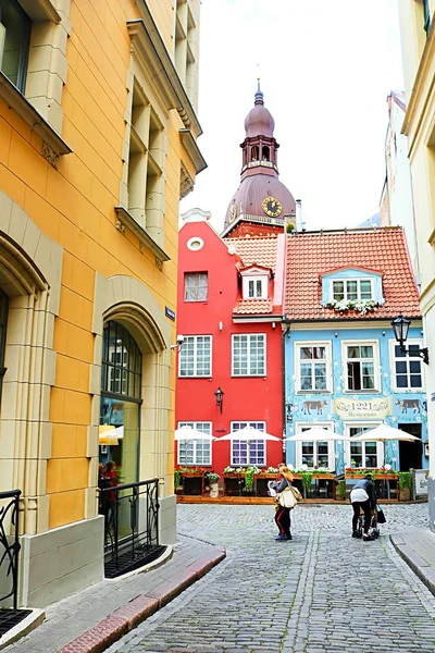 Riga Lotyšsko Augustl 2018 Pohled Kramu Ulice Staré Budovy Jedním — Stock fotografie