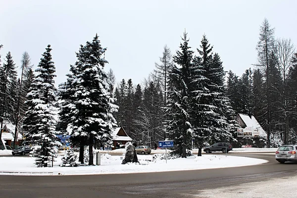 Zakopane Poland December 2010 John Paul Road Junction Winter — Stock Photo, Image