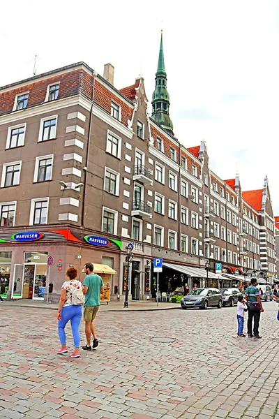 Riga Lettland Augusti 2018 Byggnad Hörnet Kungu Street Och Kalku — Stockfoto