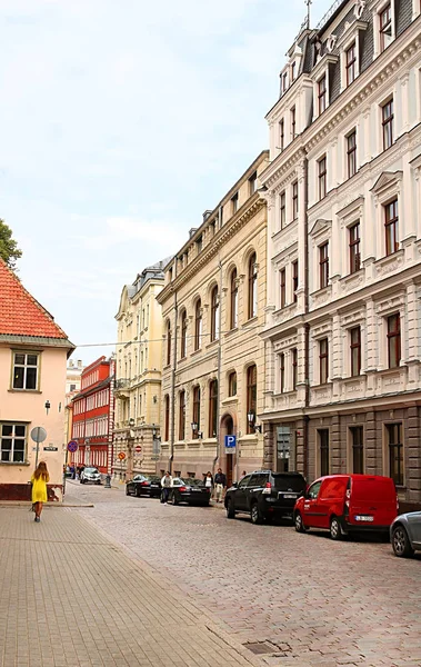 Riga Latvia Agosto 2018 Vista Edifícios Antigos Rua Jekaba Cidade — Fotografia de Stock