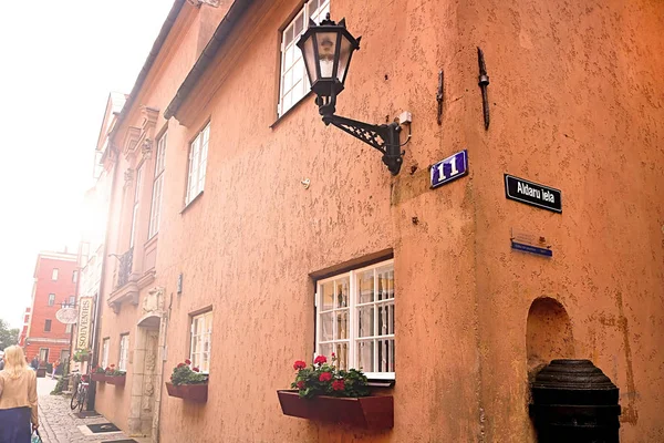 Riga Lettland August 2018 Hausfassade Der Aldaru Straße Morgen Mit — Stockfoto