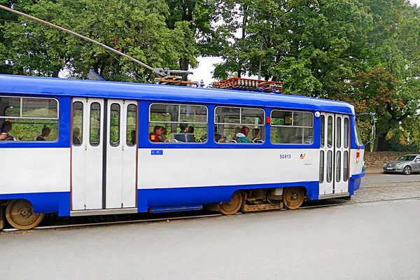Riga Letonya Ağustos 2018 Eski Şehir Tramvayı Görünümü — Stok fotoğraf